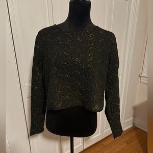 Vintage Sheer Black & Gold Metallic Blouse | USA Made | Evening Top